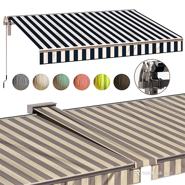 Stylish Striped Awning With Multiple Color Options For Outdoor Home Use 3d model 