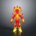 Burning Flame Skeleton Creature With Red Yellow Glow And Dark Background Reflection