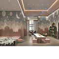 Bright Cozy Kids Playroom With Lovely Cartoon Wall Murals And Various Fun Entertainment Facilities