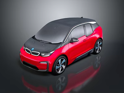Red BMW Electric Compact Car With Black Roof And Modern Design 3d model