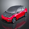 Red BMW Electric Compact Car With Black Roof And Modern Design