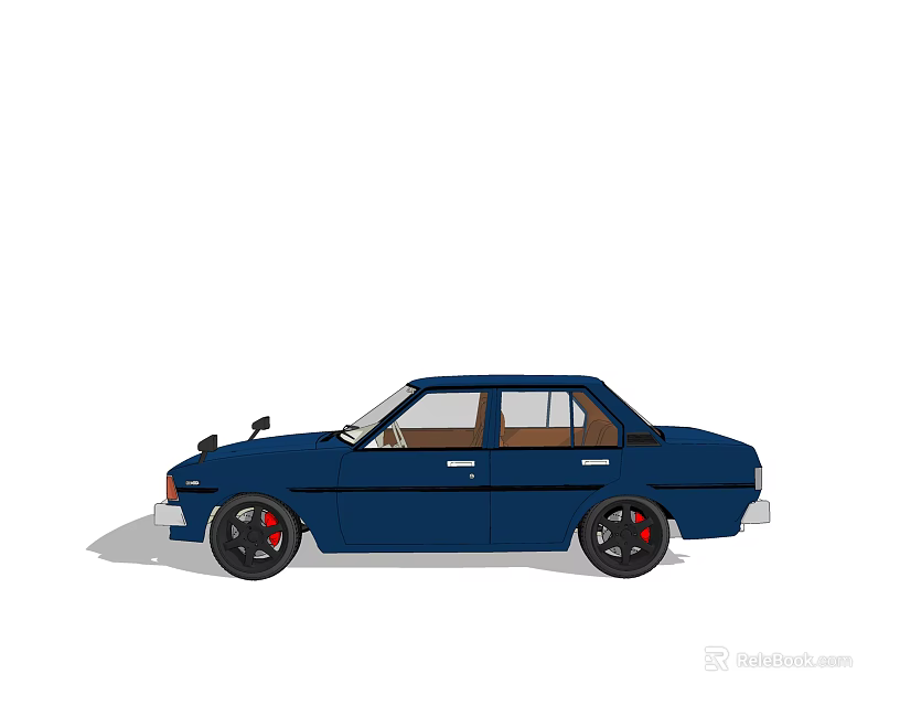 Dark Blue Vintage Sedan With Black Wheels And Red Wheel Centers 3d model 