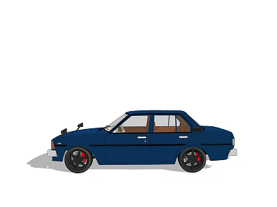 Dark Blue Vintage Sedan With Black Wheels And Red Wheel Centers 3d model