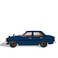 Dark Blue Vintage Sedan With Black Wheels And Red Wheel Centers