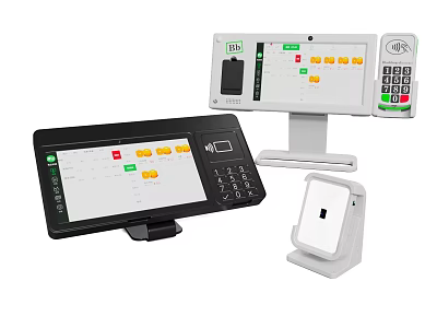 Modern Business Equipment With POS Touchscreen Payment Terminals And Card Reader 3d model