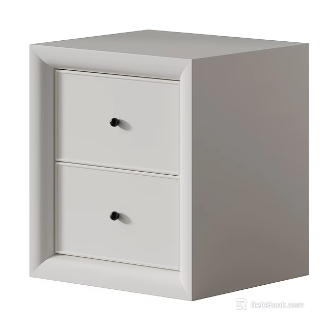 Modern White Nightstand with Two Drawers and Black Knobs Simple Design 3d model