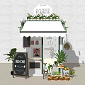 Charming Specialty Store With Green And White Striped Awning Menu Blackboard And Plants