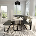 Home Balcony With Window Seating Grey Cushions Wooden Table And Patterned Rug