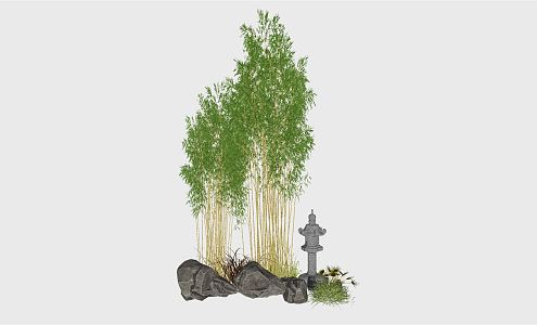 New Chinese Bamboo Fugui Bamboo rockery Plant Potted Sick Combination 3d model