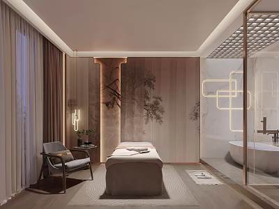 Luxurious Modern SPA Interior With Treatment Bed Bathtub Armchair And Decorative Pillars 3d model