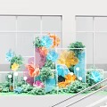 Floral Installation With Colorful Flowers Green Plants And Transparent Frames Near Staircase
