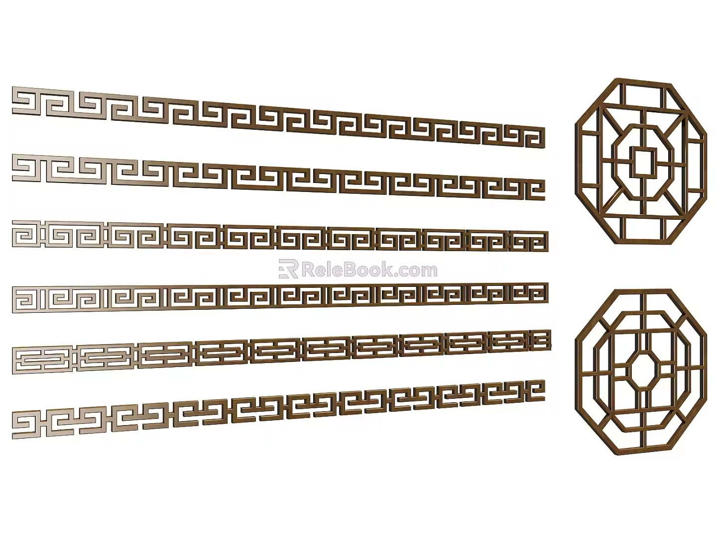Chinese-style Line Chinese-style Pattern Back-to-word Pattern Wood Carving Wood Line Octagonal Window 3d model