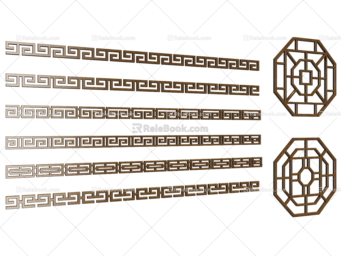 Chinese-style Line Chinese-style Pattern Back-to-word Pattern Wood Carving Wood Line Octagonal Window 3d model