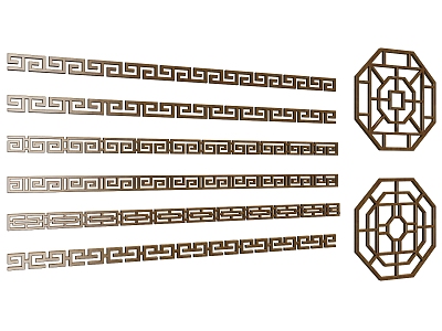 Chinese-style Line Chinese-style Pattern Back-to-word Pattern Wood Carving Wood Line Octagonal Window 3d model