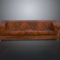 Brown Leather Sofa With Diamond Tufted Design And Classic Style 3D Rendering 3d model