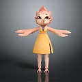 Anthropomorphic Bird Game Movie Character With Pink Feathered Hair Yellow Dress Outstretched Arms