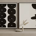 Abstract Art Paintings With Black Circular Patterns And Irregular Shapes On White Background 3d model