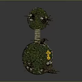 Natural Scene With Dry Trees Green Grass Stones And Yellow Fruits On Floating Islands