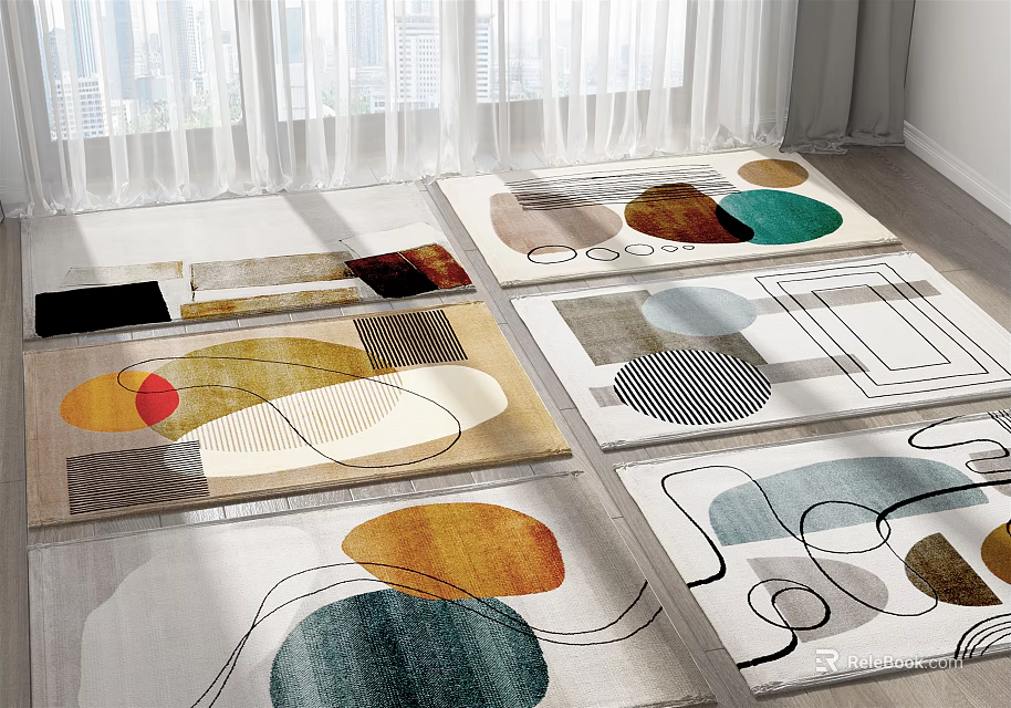 Square Rugs With Modern Geometric Patterns And Colorful Abstract Designs For Living Room Decor 3d model 