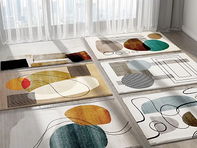 Square Rugs With Modern Geometric Patterns And Colorful Abstract Designs For Living Room Decor 3d model