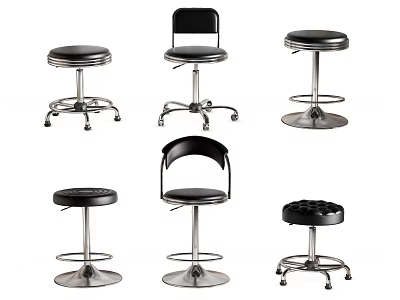 Black Bar Stools With Metal Frame Backrest And Wheel Designs For Home Use 3d model