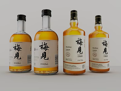 Meijian Plum Wine Glass Bottles With Traditional Chinese Character Labels 3d model