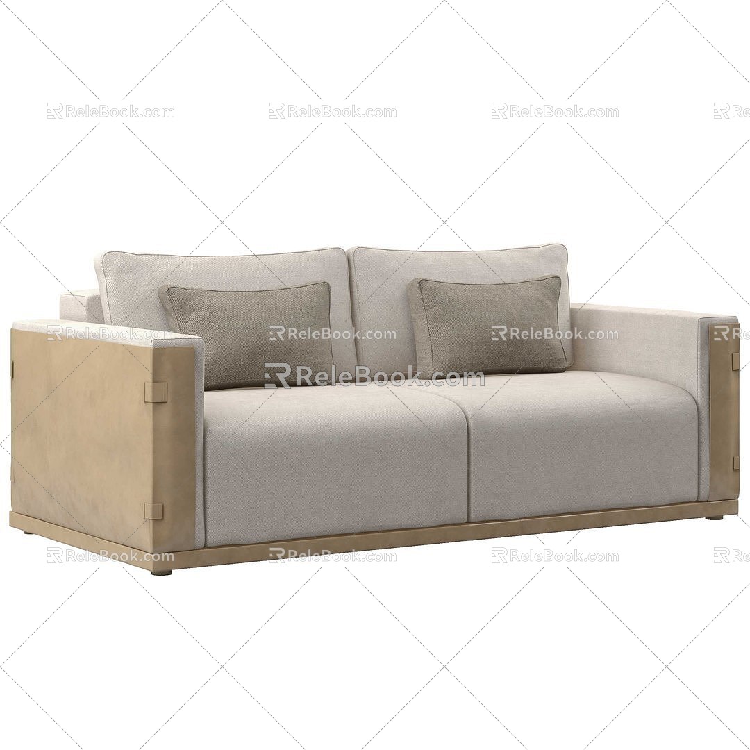 Multi-person sofa linen fabric sofa simple sofa 16 3d model