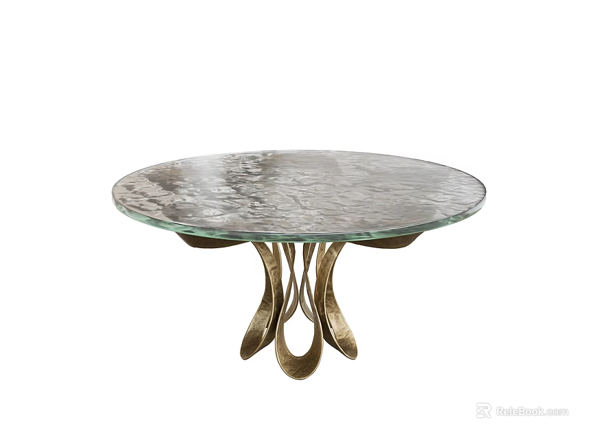 Round Glass Top Dining Table With Artistic Curved Metal Base Design 3d model 