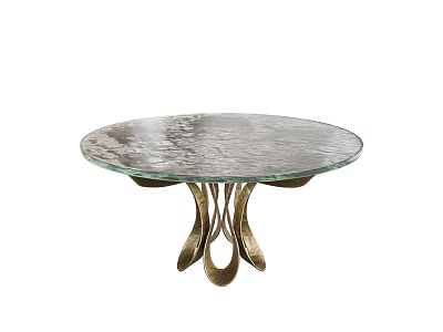 Round Glass Top Dining Table With Artistic Curved Metal Base Design 3d model