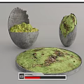 Concrete Egg Shaped Bonsai Planters With Green Moss Covering And Round Base