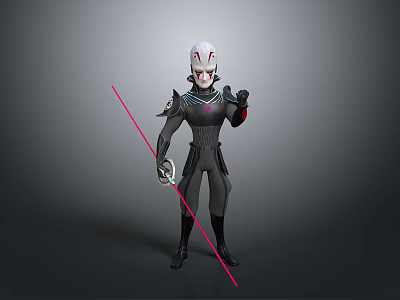 Sci Fi Character In Black Armor With White Helmet And Red Lightsaber 3d model