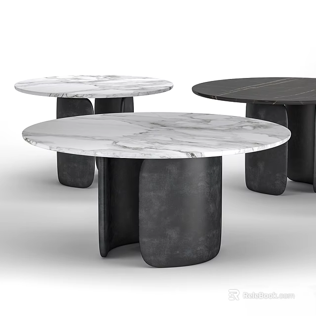 Minimalist Modern Functional Round Tables With Marble Top And Black Metal Legs 3d model 