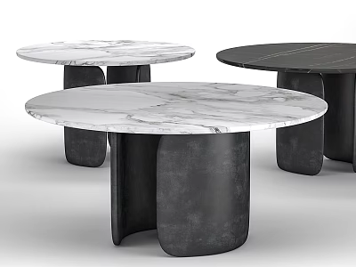 Minimalist Modern Functional Round Tables With Marble Top And Black Metal Legs 3d model