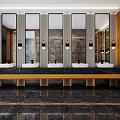 Modern Public Restroom Interior With Marble Countertops Multiple Sinks And Mirrors 3d model