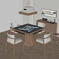 Traditional Mahjong Room Interior With Wooden Table Four Chairs And Calligraphy Wall Decor