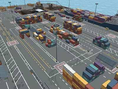 Cartoon Port Scene With Colorful Containers Roads And Shipping Area 3d model