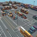 Cartoon Port Scene With Colorful Containers Roads And Shipping Area