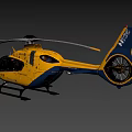 Yellow Helicopter D-HXBB With Rotors Blue Tail Section And Side View 3d model