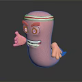 Pink Cartoon Character With Red White Striped Headband Big Eyes Smiling Face And Outstretched Arms
