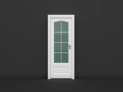 White Hinged Door With Green Glass Grid And Modern Handle Design 3d model