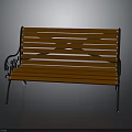 Brown Wooden Bench With Metal Decorative Armrests Slatted Seat And Backrest