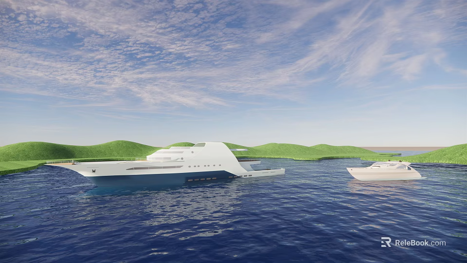 Luxury Yachts On Blue Sea With Scenic Landscape 3d model 