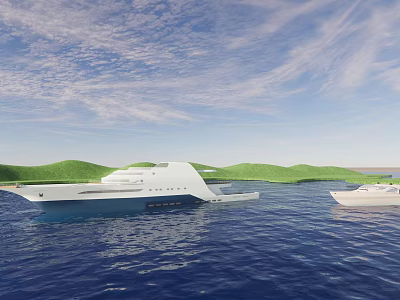 Luxury Yachts On Blue Sea With Scenic Landscape 3d model