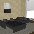 Black Leather Double Sofa With Ottoman In Modern Living Room Interior