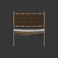 Stylish Leisure Chair With Rattan Backrest White Padded Seat And Wooden Frame