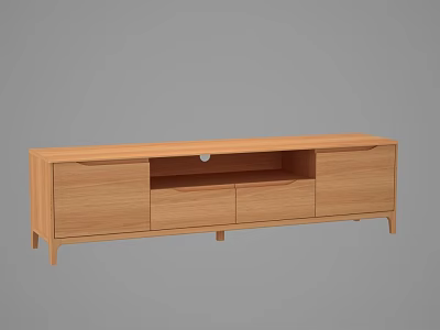 Modern Minimalist Wooden TV Stand With Light Wood Finish Drawers And Open Shelf 3d model