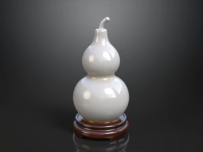 White Gourd Shaped Ceramic Tabletop Ornament Decoration Set With Wooden Base 3d model