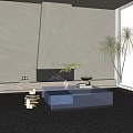Transparent Glass Coffee Table with Books Decor in Modern Room with Fireplace Green Plant Candles
