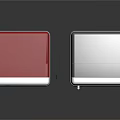 Red Compact Freezer and White Upright Refrigerator with Modern Sleek Design on Black Surface