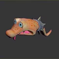 3D Cartoon Crocodile Head With Orange Spots Blue Eyes Spiked Collar And Open Mouth